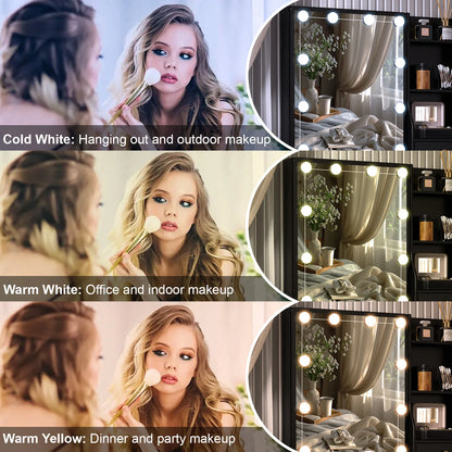 Toaletka Hollywood Glamour LED Czarna - Przesuwne Lustro + 4 Szuflady